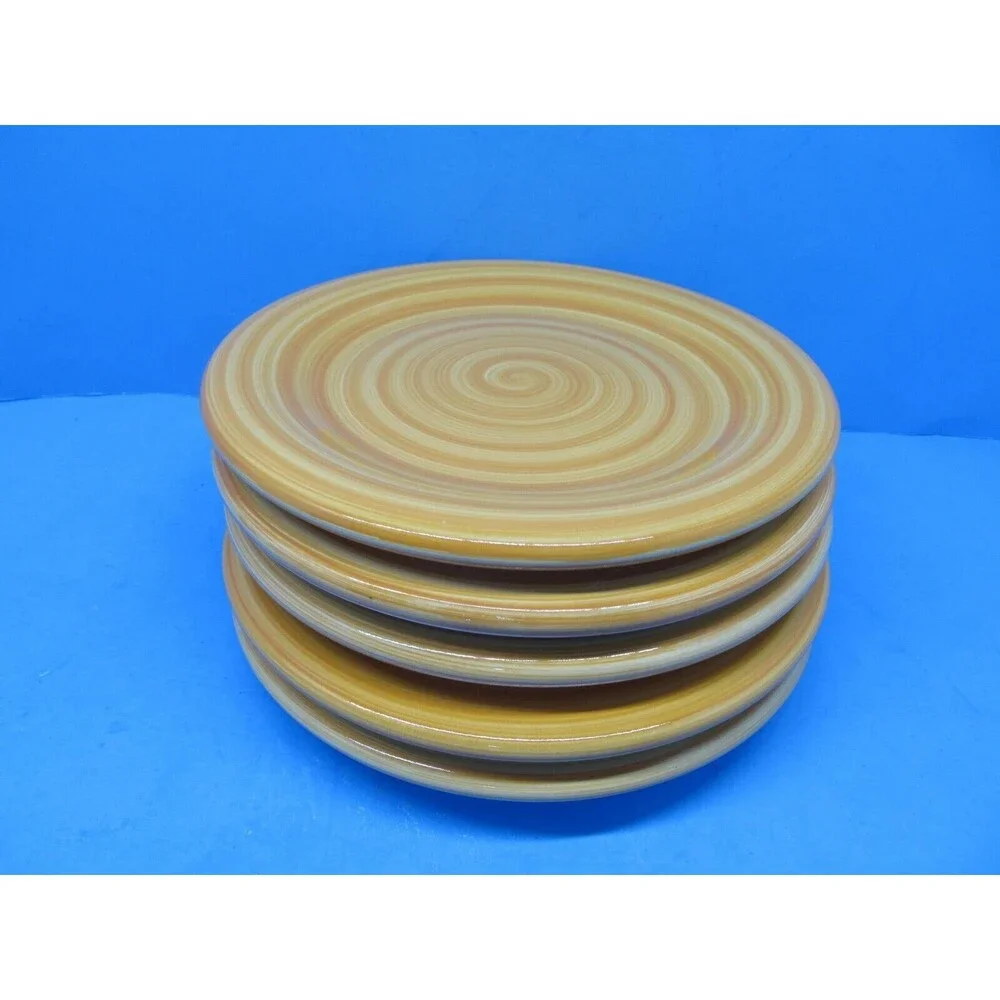 Colormate Spiral  Yellow Plates Light Use But Does Have Crazing Set Of 5 Plate